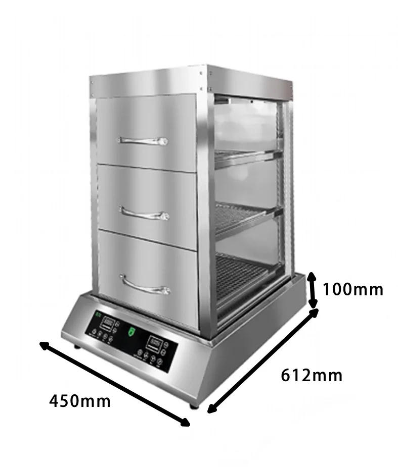

Fully Automatic Steamed Buns Oven Glass Table Steamed Bun Machine Heating Three-layer Snack Display Cabinet