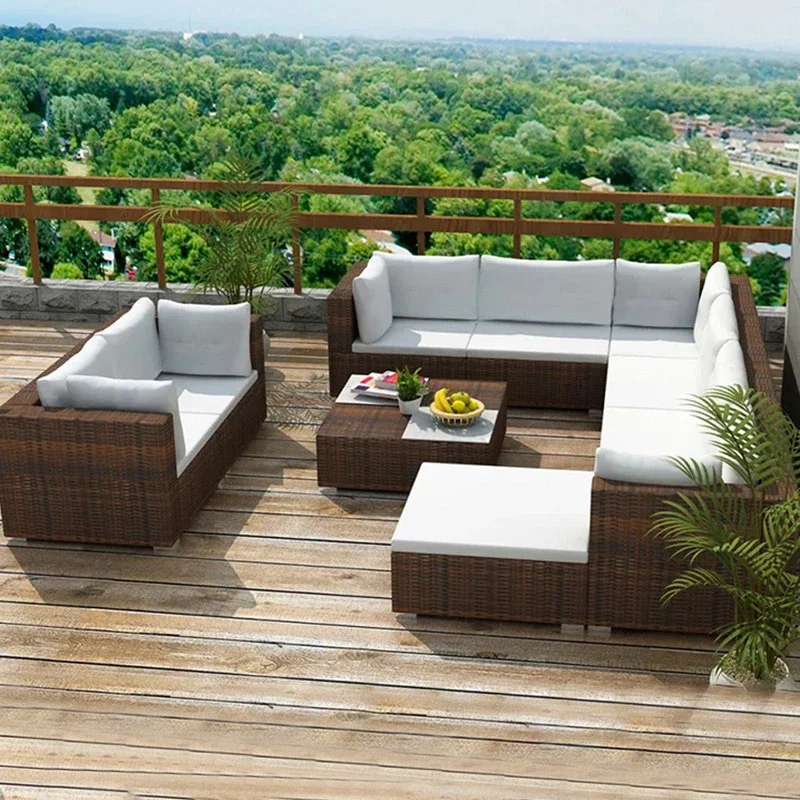 Nordic Modern Design 1 2 3-Seater PE Rattan Garden Sofa Outdoor Leisure Terrace Corner Sofa Set for Hotel Park Villa Living Room