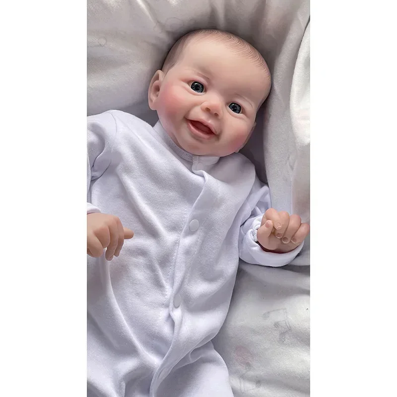 49CM Reborn Baby Dolls Smiling Face Lifelike Real Touch Reborn Emmy 3D Skin Multiple Layers with Hand-Painted Hair Real Photo