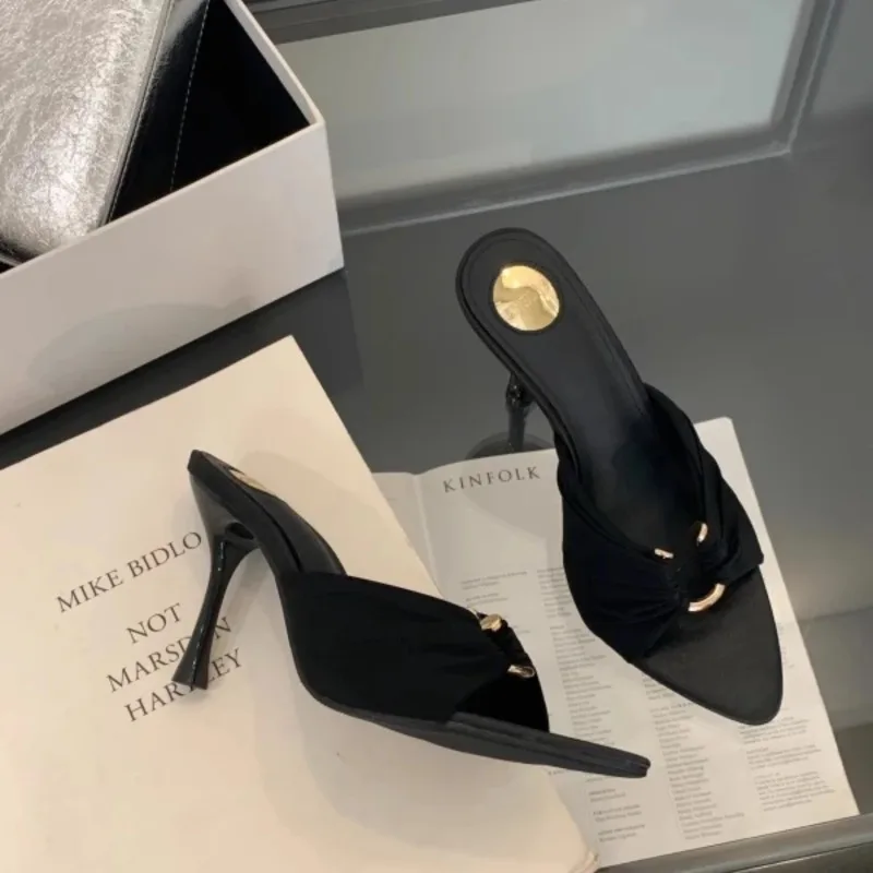 2025Summer Woman Slippers Fashion Open Toe Thin High Heels Shoes Street Style Stripper Party Slides Zapatos De Mujer