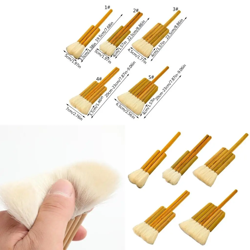  Hake Brush Artist Painting Bristles Sheep Hair for Watercolor Pottery Ceramic