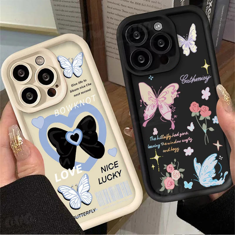 Luxury Flower Butterfly Phone Case For Samsung Galaxy S24 Ultra S23 S22 S21 Plus FE A54 A34 A14 A73 A53 A33 Soft Silicone Cover