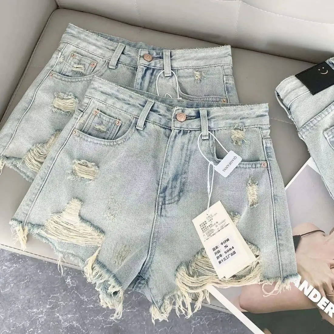 Women's Light Blue Casual Denim Short Pants Y2K Harajuku High Street Aesthetic Fashion Retro Thin Jeans Shorts Clothing 2026 New