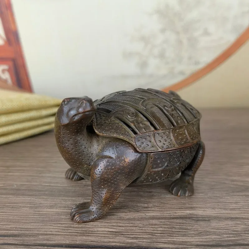 Antique-style dragon burner with opening lid, desktop ornament, home decoration, alloy craft, turtle incense burn