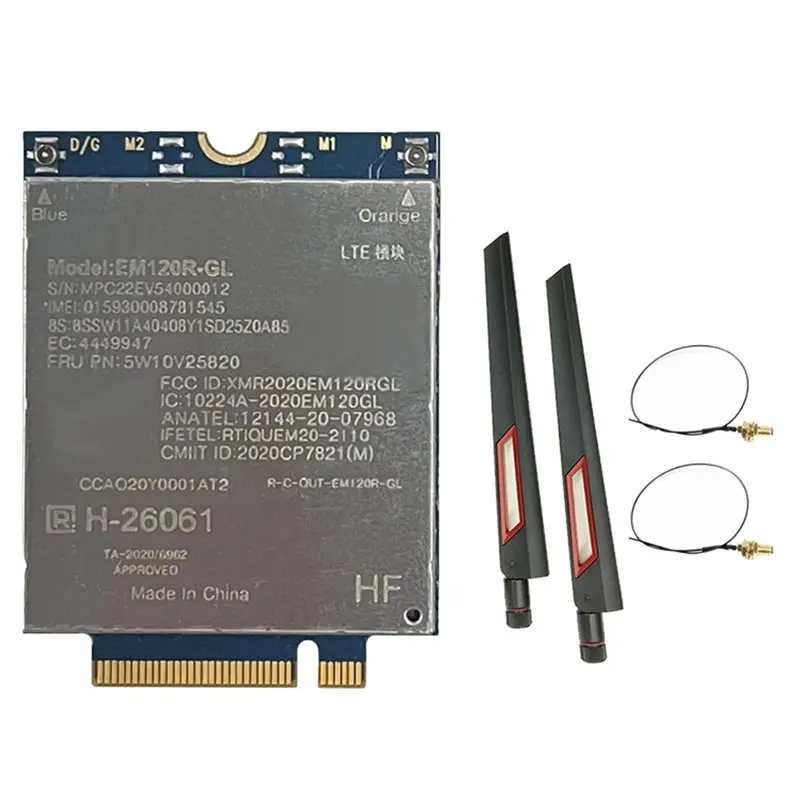 

A13E-EM120R-GL 4G-модуль + 2 антенны 10DB EM120R CAT12 600 Мбит/с M.2/Key B для Thinkpad X1 Yoga 6-го поколения, X13 Yoga, P14s, T14, T15, T15s