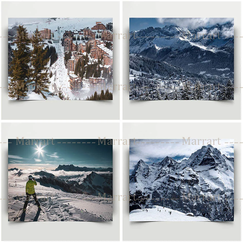 

Switzerland Alps Ski Resort Landscape Photo Prints Swiss Landscape Wall Print Snowy Mountains Canvas Painting Home Decoration