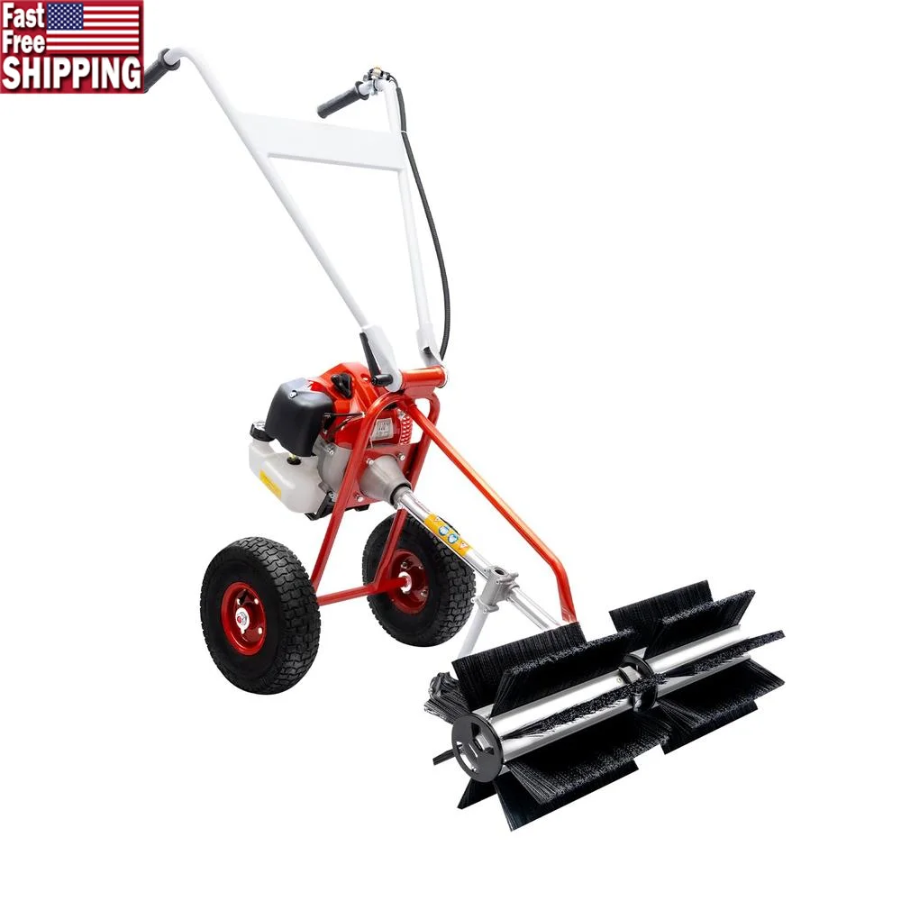 Gas Powered Snow Sweeper Broom 43cc Engine Road Cleaner Driveway Tool Stepless Speed & Labor Saving Large Brush Head Adjustable