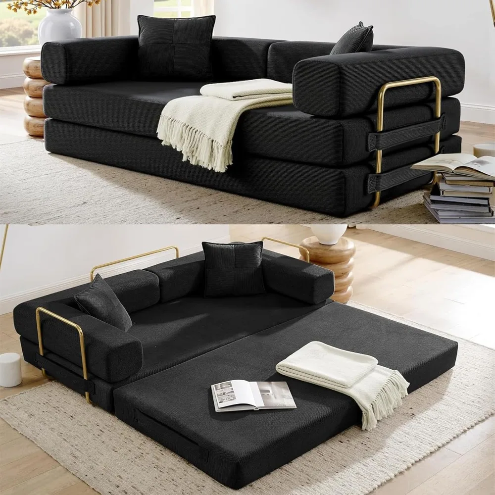 

Convertible Sleeper Sofa Bed with Fixed-Shape Frame, 78" Corduroy Folding Sofa Bed, Fold-Out Floor Mattress Couch, Lazy Compress