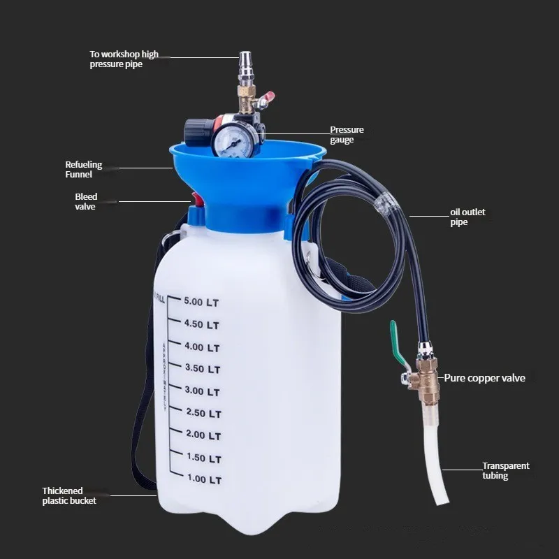 5L Pneumatic Filler Gear Transmission Fluid Tanker Car Gearbox Grease Injector Oil Tanker 3Second/liter