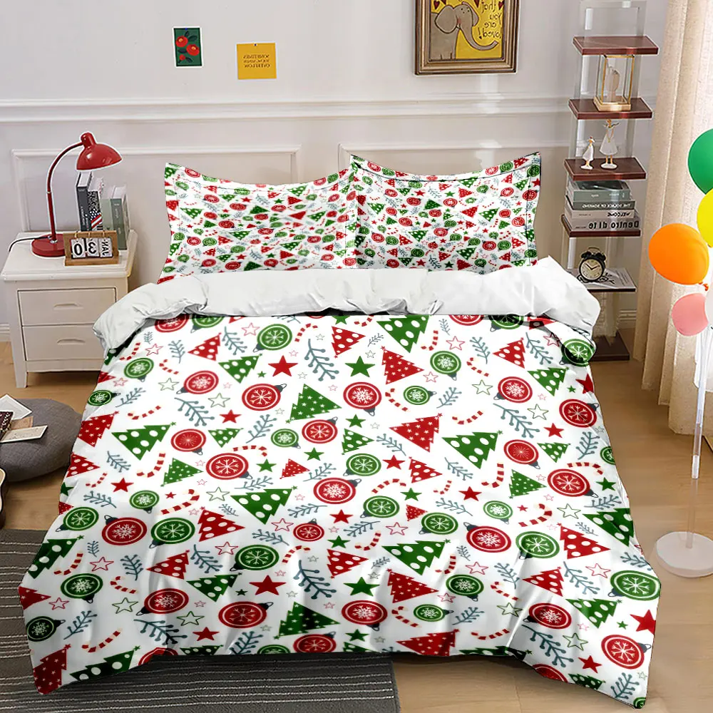 Christmas-themed tree, star and snowflake decorations Print Duvet Cover Bedding Set Included 1*Duvet Cover 2*Pillowcases