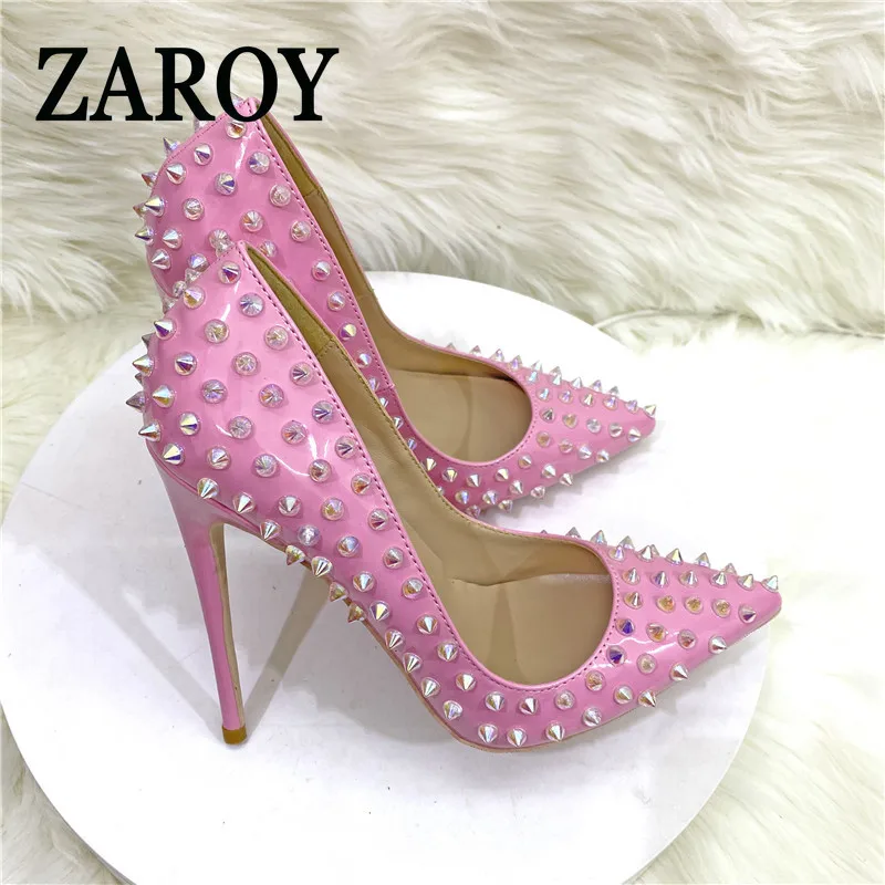 【Outlet Clearance】Pink color full rivet high-heeled single shoes shallow mouth fashionable pumps wedding dress sandals