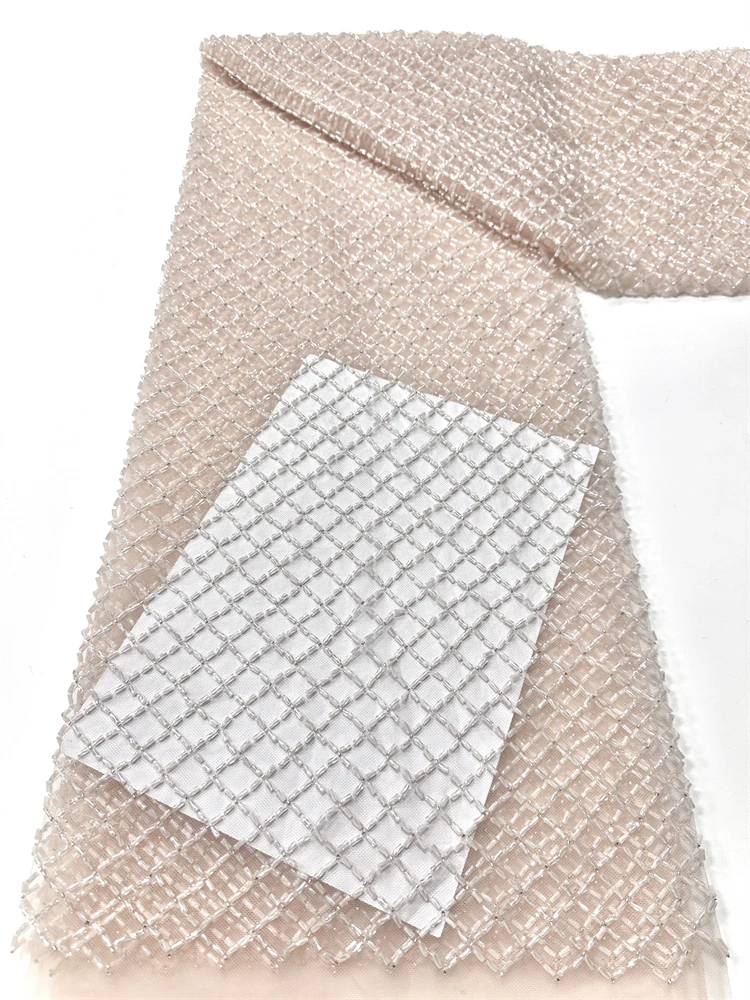 

Elegant French beaded mesh lace fabric 2026 High Quality African Nigerian mesh Sparkly wedding Party dress Women fabric
