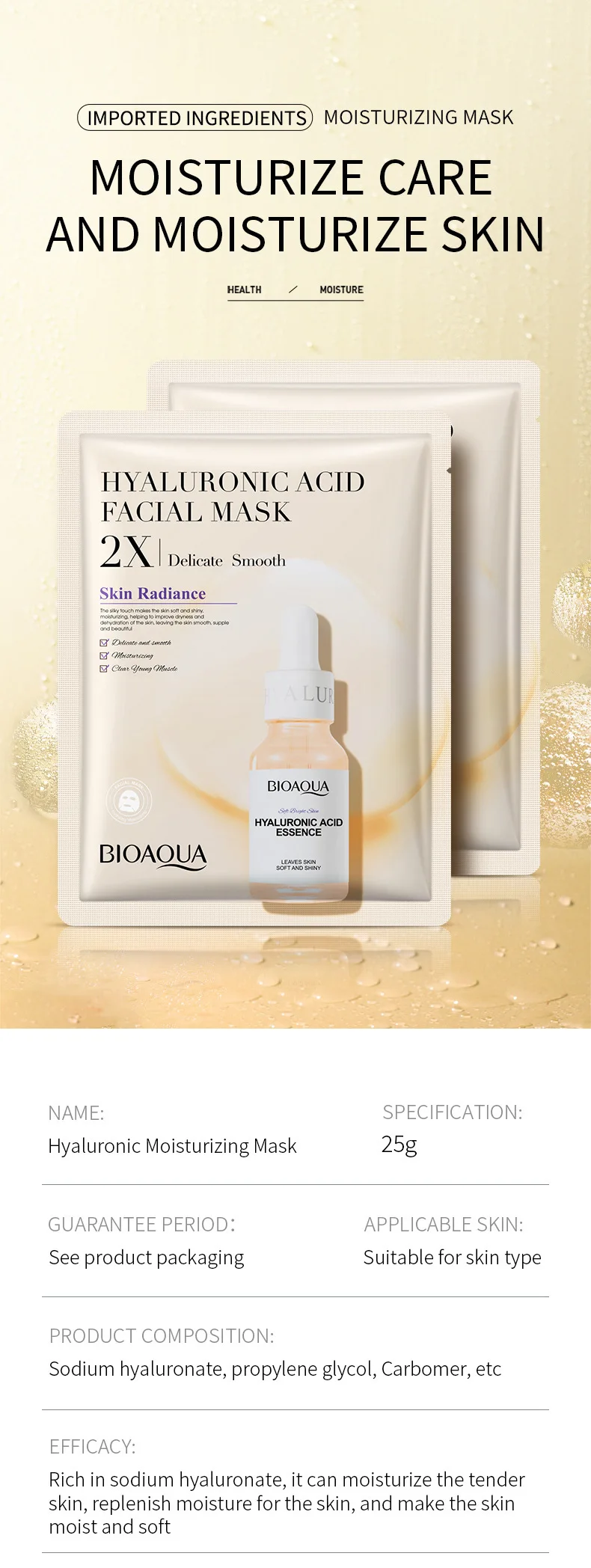 20 Stück BIOAOUA Centella Kollagen Gesichtsmaske Feuchtigkeitsspendende Erfrischende Tuchmasken Hyaluronsäure Gesichtsmaske Hautpflegeprodukte – Detail 5