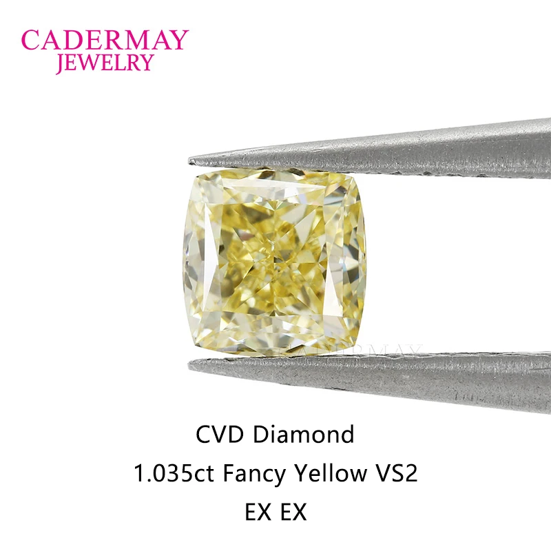 

CVD Fancy Yellow Diamond GEMID Certificate Pass Diamond Tester 1ct VS2 Cushion Shape Yellow Lab Grown Diamond For Jewelry Making