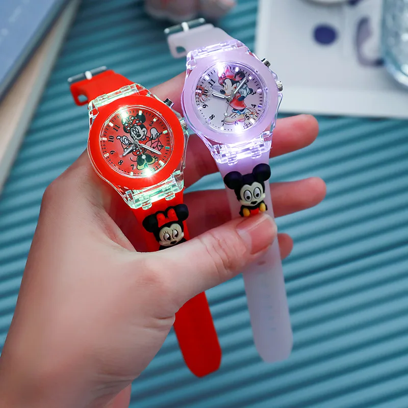 New Disney Mickey Minnie Mouse Watch Cartoon Anime LED pointer Luminous Digital Electronic Kids Watch boys girls birthday gifts