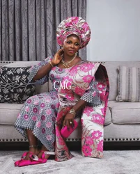 5Yards Highest Grade African Sequins Fabric Embroidery Guipure Cord Lace Material Match 3D Swiss Gele Gandmaster Sego Head Tie