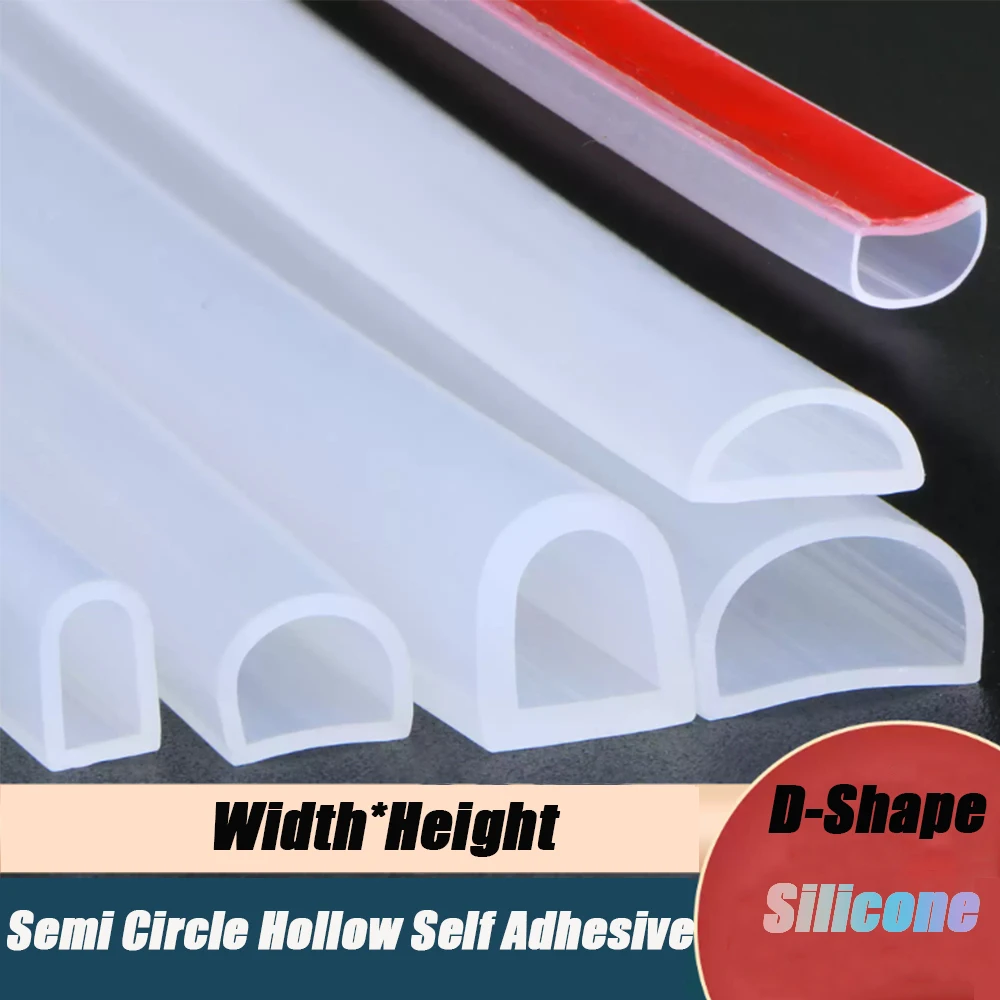 1/2/3/5Meter D-Shape Silicone Rubber Sealing Strip Semi Circle Hollow Self Adhesive Door Window Sound Insulating Strip