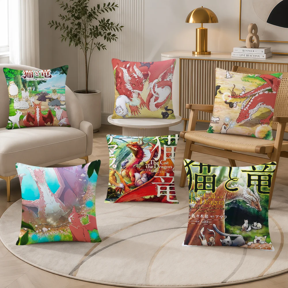 Anime Cute The Cat And The D-dragon Cushion Cover Soft Pillowcase Gift Sofa Home Living Room Hogar Bed Decor Pillowcover