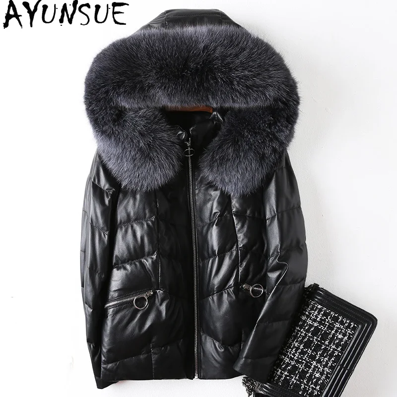 

AYUNSUE Sheepskin Puffer Jacket Womens New in Outerwears Women Clothing Winter Genuine Leather Jacket Fox Fur Collar Casaco 2024