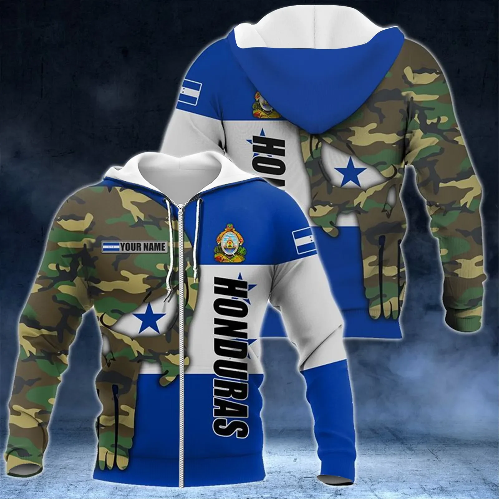 HX Honduras Hoodie DIY Name Camo Splicing Printed Sweatshirts National Regional Flag Coat Pullovers Men Clothing Dropshipping