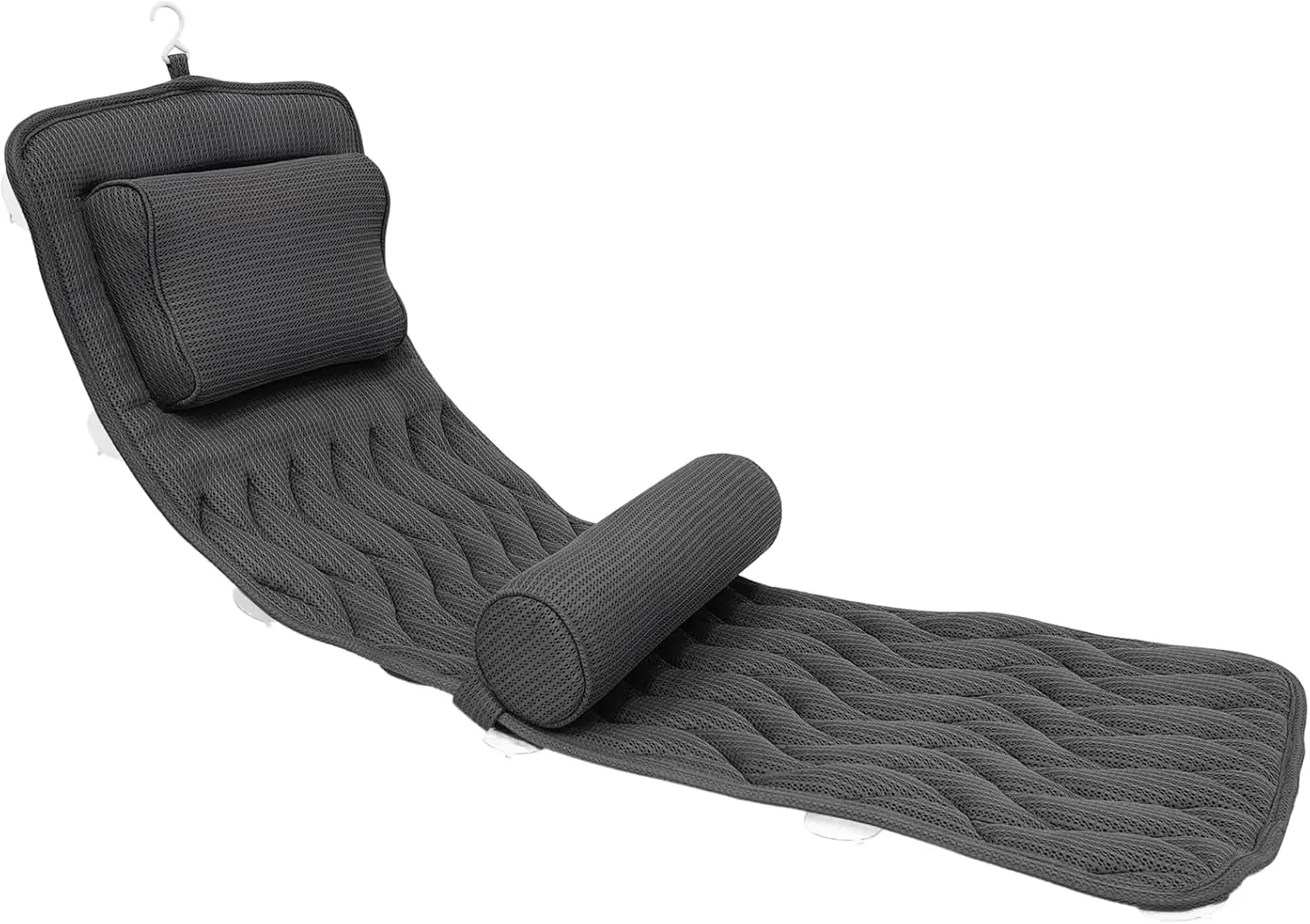 

Full Body Bath Pillow with Adjustable Lumbar Roll, 14 Suction Cups, Air Mesh Cushion for Any Tub in Gray