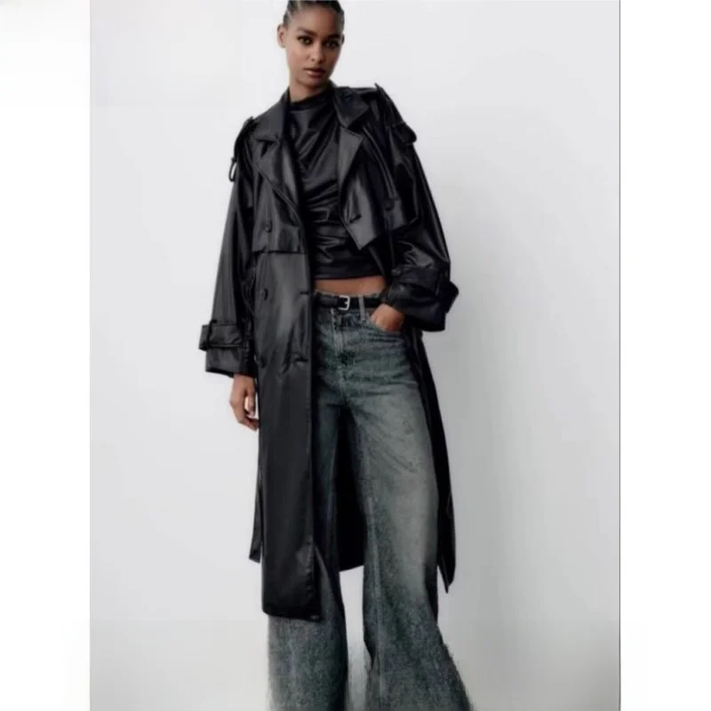 

Новая осенняя женская куртка-пальто 2024 года из высококачественной искусственной кожи, свободного кроя, в корейском повседневном стиле, тонкая, с длинными рукавами