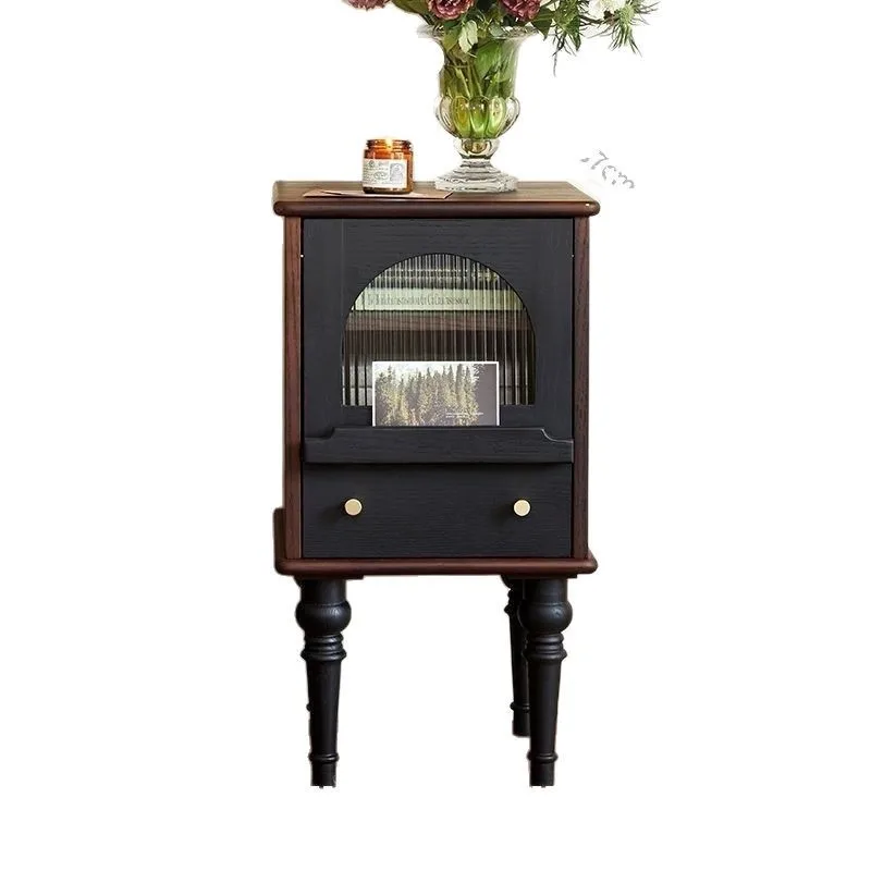 

French retro solid wood bedside table light luxury small apartment bedroom locker modern American home simple retro style