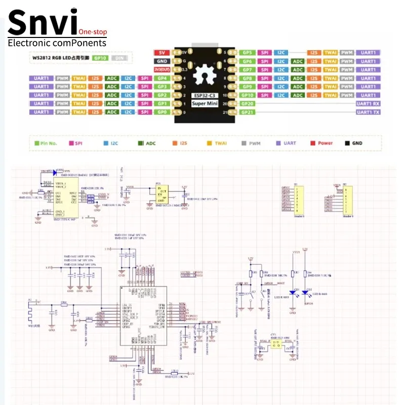 ESP32 C3 SuperMini Development Board ESP32-C3 WiFi Bluetooth-module esp32-s3 esp32-c3 Snvi