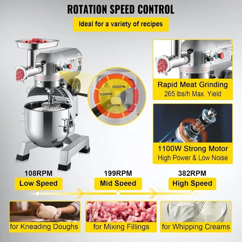 Mixer penggiling daging elektrik multifungsi, Mixer berdiri komersial, Stainless Steel, Mixer makanan elektrik, penggiling daging