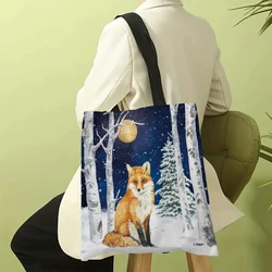 Nordic Art Painting Deer Fox Tote Bag For Women Casual Tote Ladies Shoulder Bag Foldable Shopping Bag Outdoor Beach Hand Bag