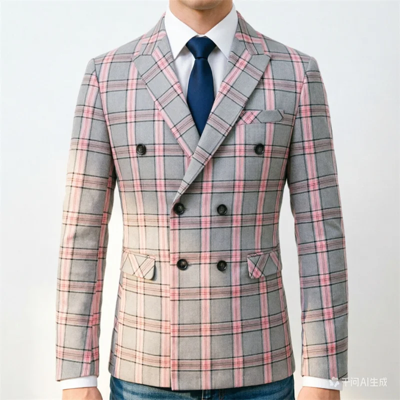 

Gray-Purple Men's Striped Blazer Stylish Slim-Fit Checkered Formal Jacket European Sizes Red Blazer XXXS-XXL