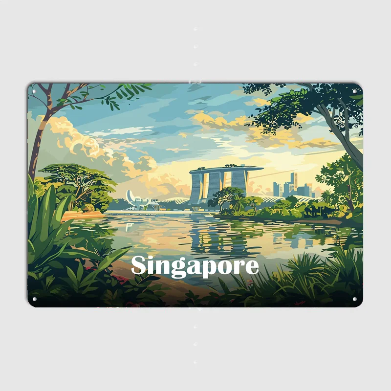Singapore Skyline Scenery Travel Poster Metal Tin Sign Indoor Outdoor Home Decor Bar Custom Posters Wall Room Decorations