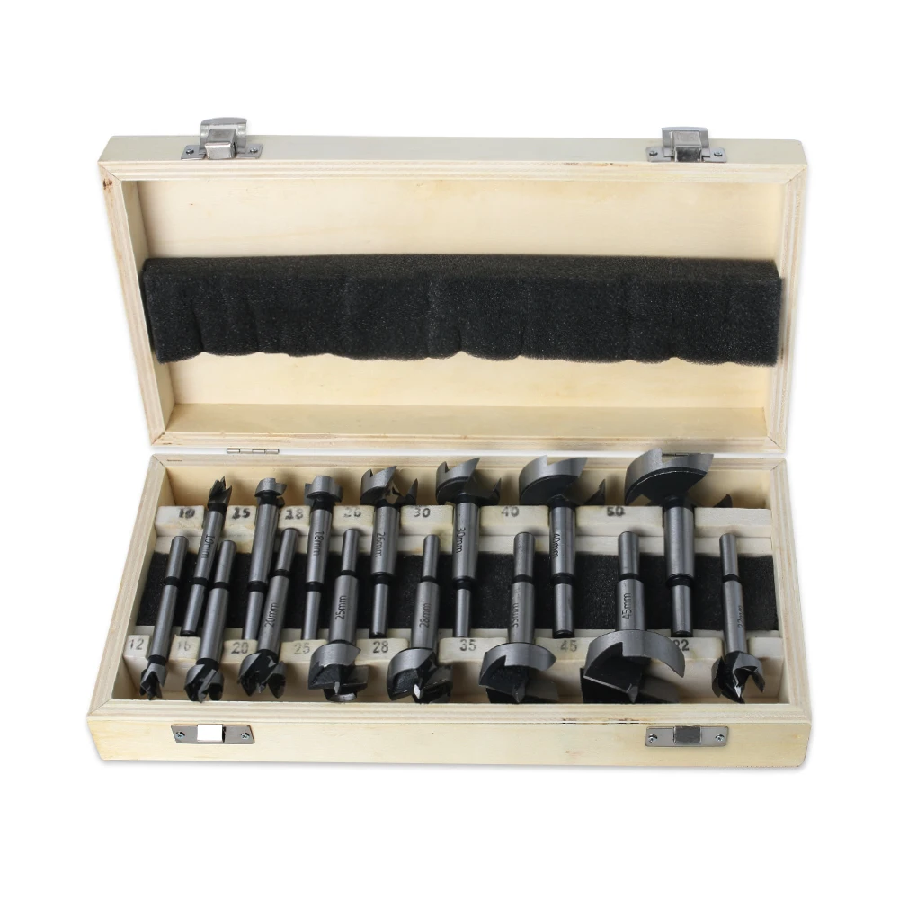 Wood Drill Bit Set Self Centering Hole Saw Cutter Forstner Drill Bits Carbon Steel Wood Cutter Woodworking Tools 15Pcs 12-50mm