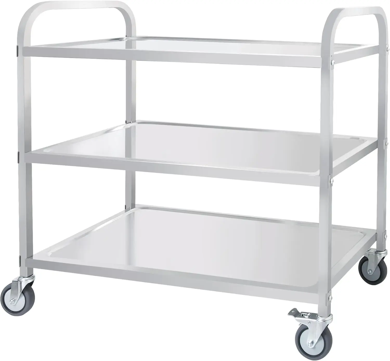 3-Tier Large Stainless Steel Cart,37x19.3x37'' Serving Cart with Wheels Utility Service Trolley 360°Rotation Storage Cart with