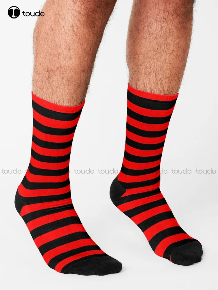 Red And Black Horizontal Stripes Socks Work Socks Unisex Adult Teen Youth Socks 360° Digital Print Harajuku Gd Hip Hop Gift Art