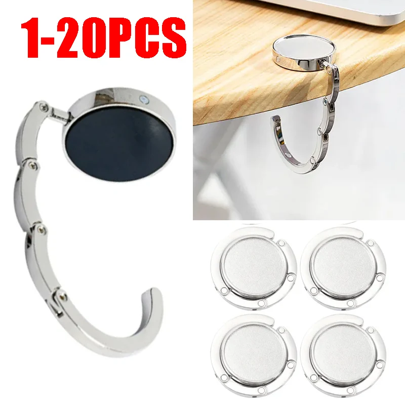 

1-20pcs Portable Folding Bag Hanger Handbag Hook Holder Table Hook Crystal Alloy Purse Bag Holder Circle Shape Bag Accessories