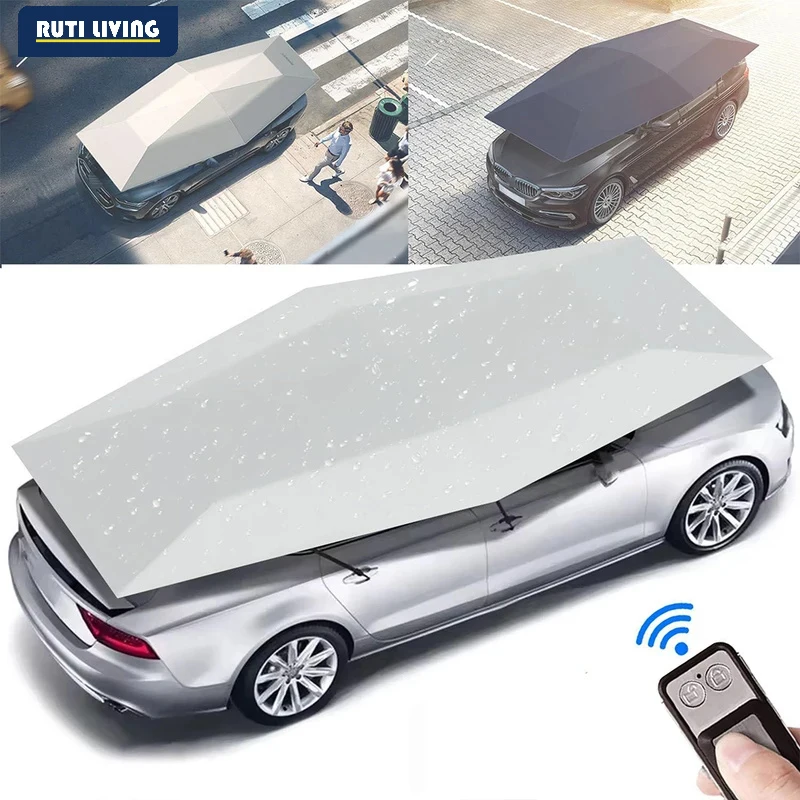 RUTI 4.2m Car Summer Sunshade Umbrella Fully Automatic Folding Roof Summer Sunscreen Shed Remote Control Portable Canopy Cover