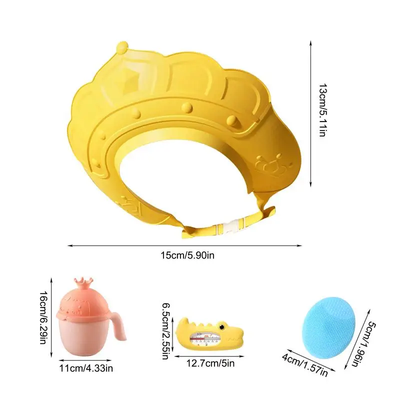 Czapka na szampon dla dzieci Czapka na głowę do kąpieli Daszek z wskaźnikiem temperatury wody i kubkiem na szampon Czapka na szampon z ochroną szczotki do szamponu