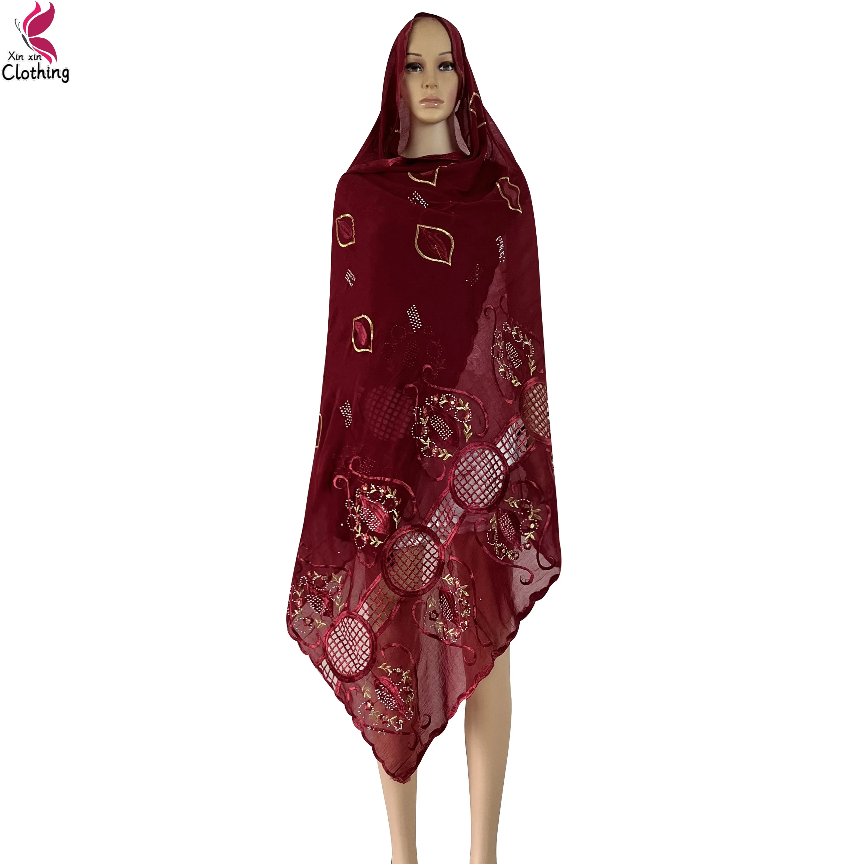 

2025 New Hot Sales 100% Cotton Dubai Islam High Quality Big Scarf African Women Shawls Muslim Fashion Embroidery Soft Scarf