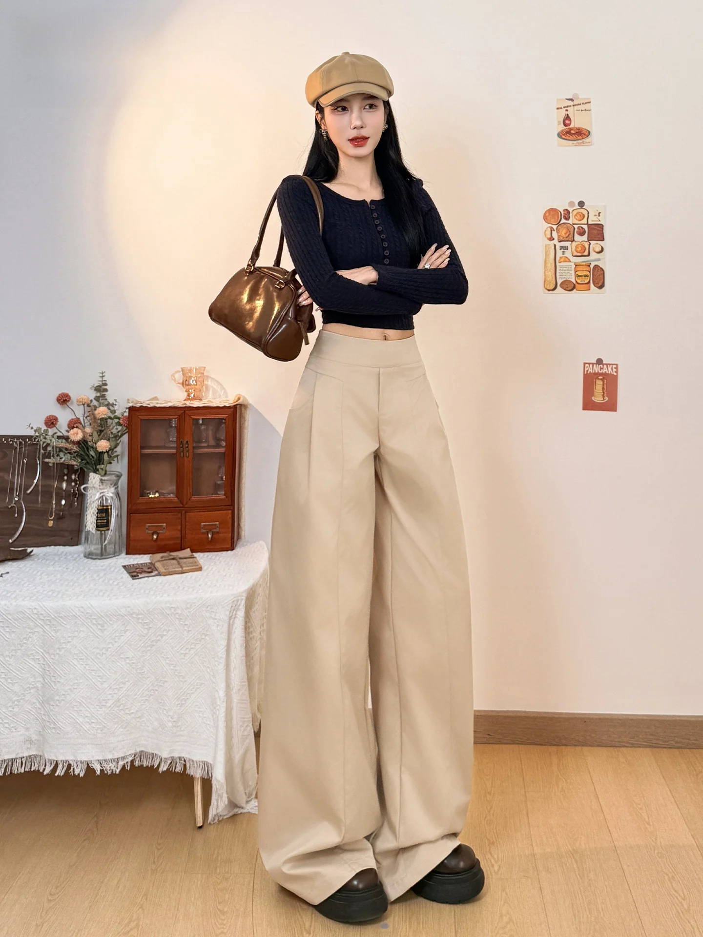 

Джинсы прямого кроя с высокой талией в американском стиле, женские, свободные, утягивающие, летние, для модниц, широкие джинсовые брюки, повседневные, весенние