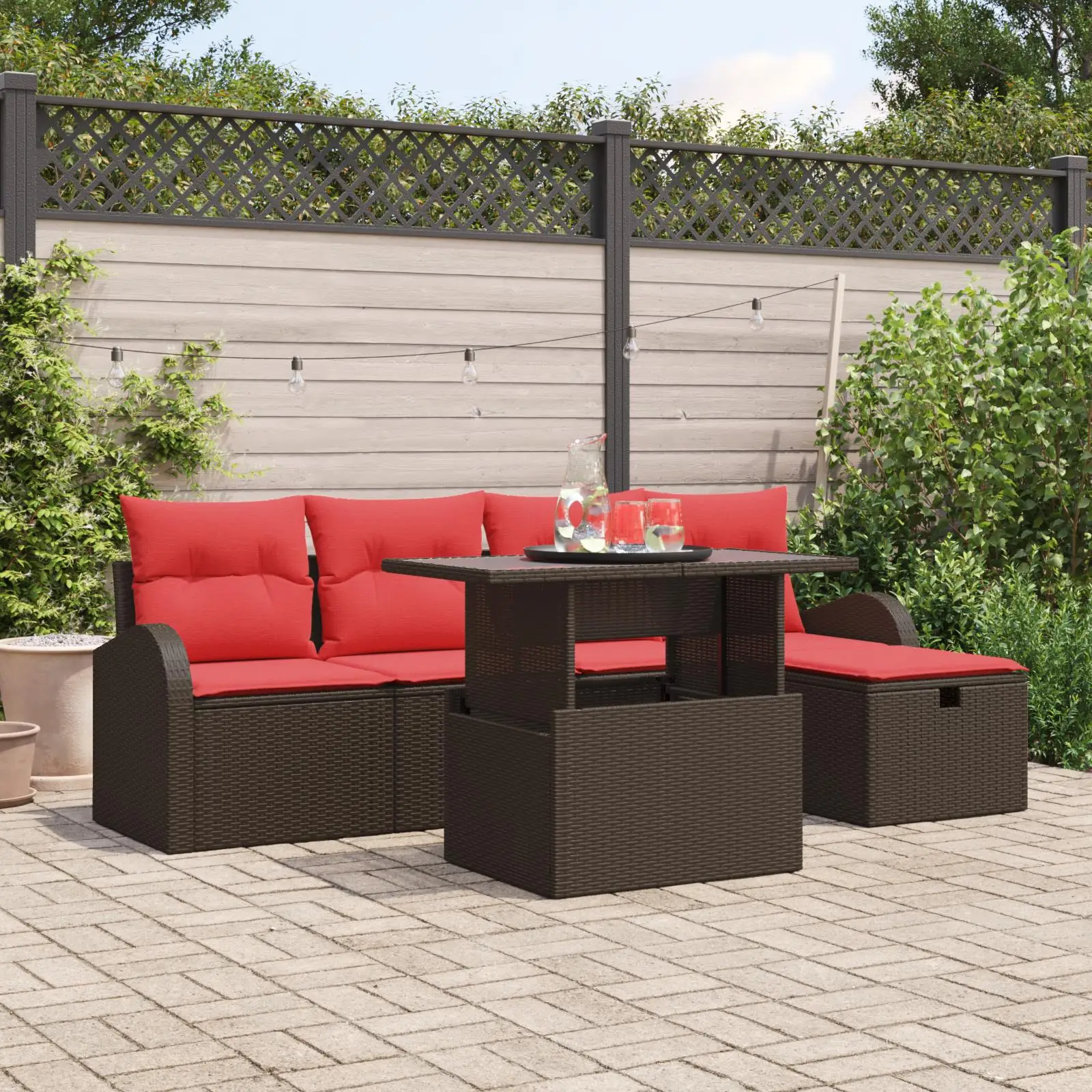 

Outdoor 6 Piece Brown Rattan Sofa Set with Cushions Stylish Garden Furniture Comfortable Seating for Patio Balcony and Deck