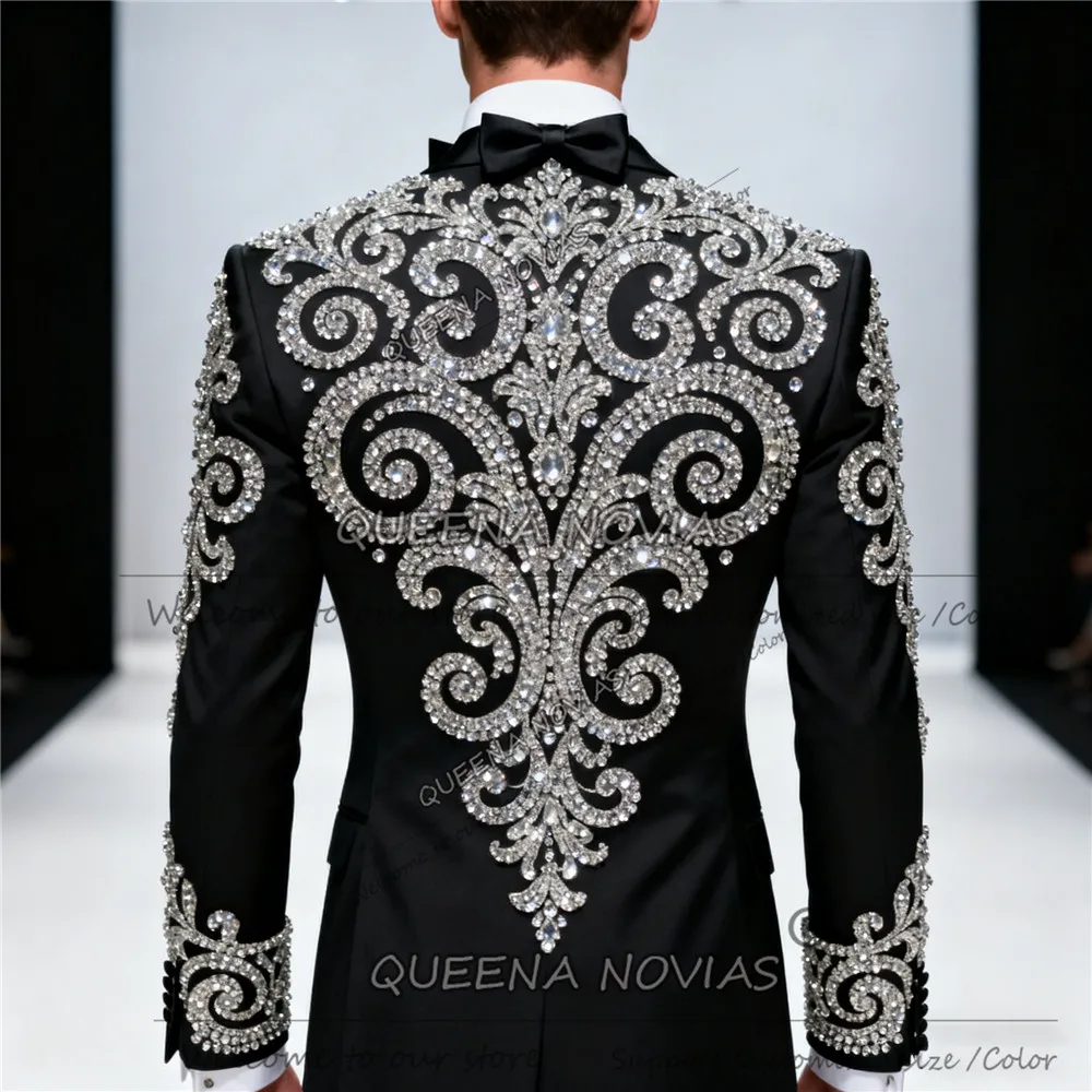 

Customized Beads Crystals Suit Men Exquisite Single Breasted Prom Blazer Outfit Groom Wedding Tuxedo Slim Fit trajes para hombre
