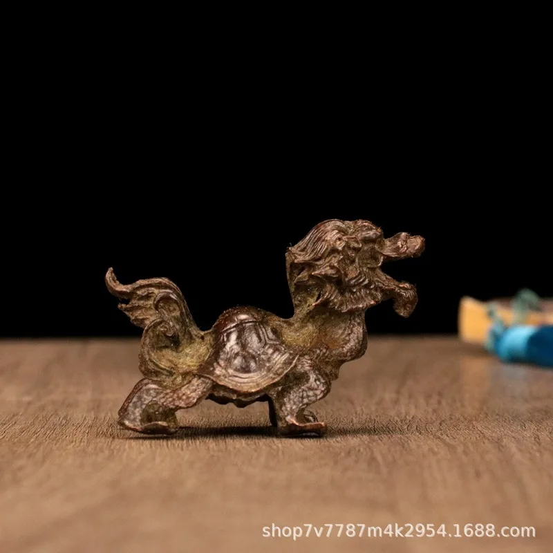 Brass alloy craftwork, small dragon turtle, home living room decorative ornament.