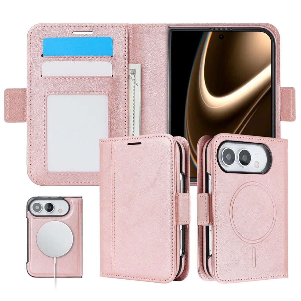 2 in 1 Detachable Leather Wallet Case for IPhone Duo Fold Card Slots Wireless Charging Magnetic Business Protective Cover view 4