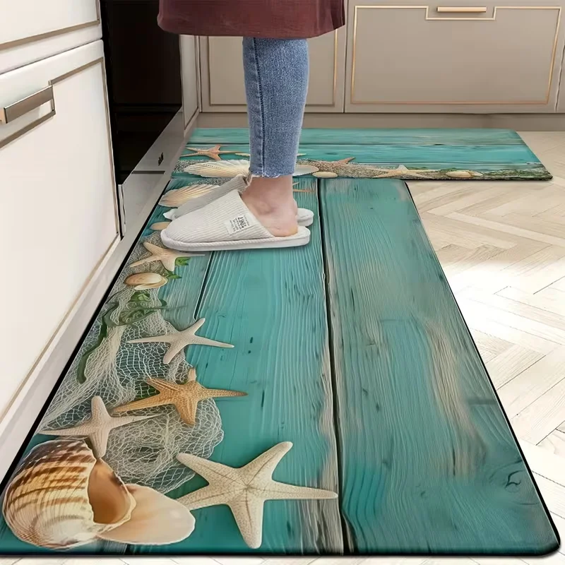 

Коврик с узором в виде морских звезд, нескользящий напольный коврик-дорожка, для кухни, офиса, прачечной, ванной комнаты, весенне-летний декор для дома