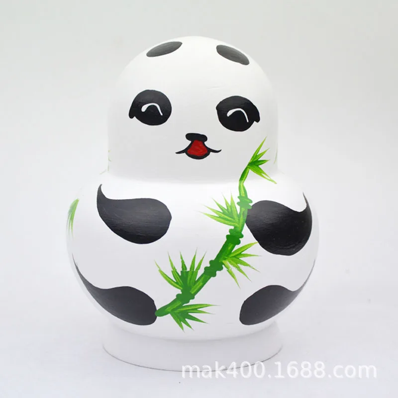 

Russian nesting doll 10 layers, linden wood, belly baby, panda pattern, bamboo on the back, hand-painted