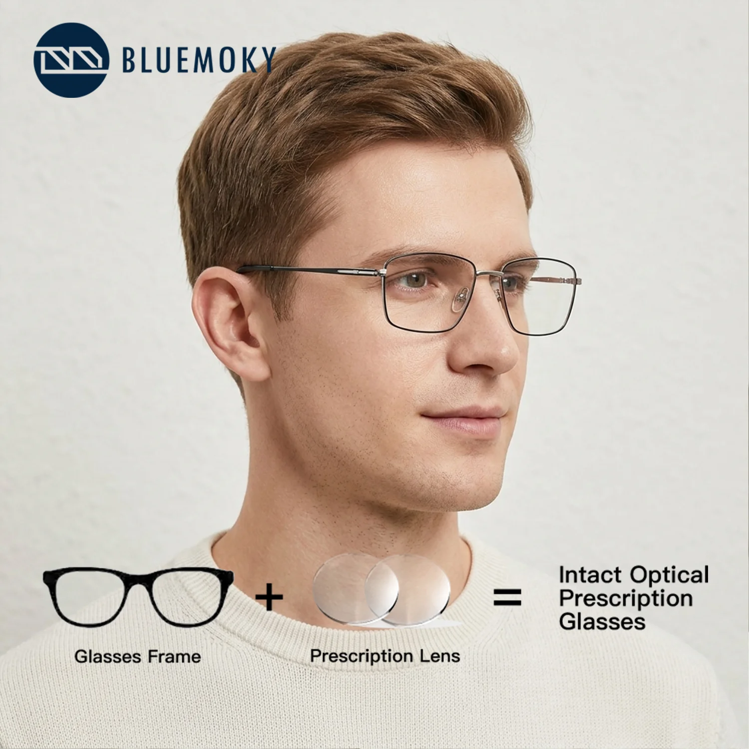 

BLUEMOKY (M Size) Metal Square Prescription Eyeglasses Photochromic Anti Blue Light Reading Glasses Men High Quality