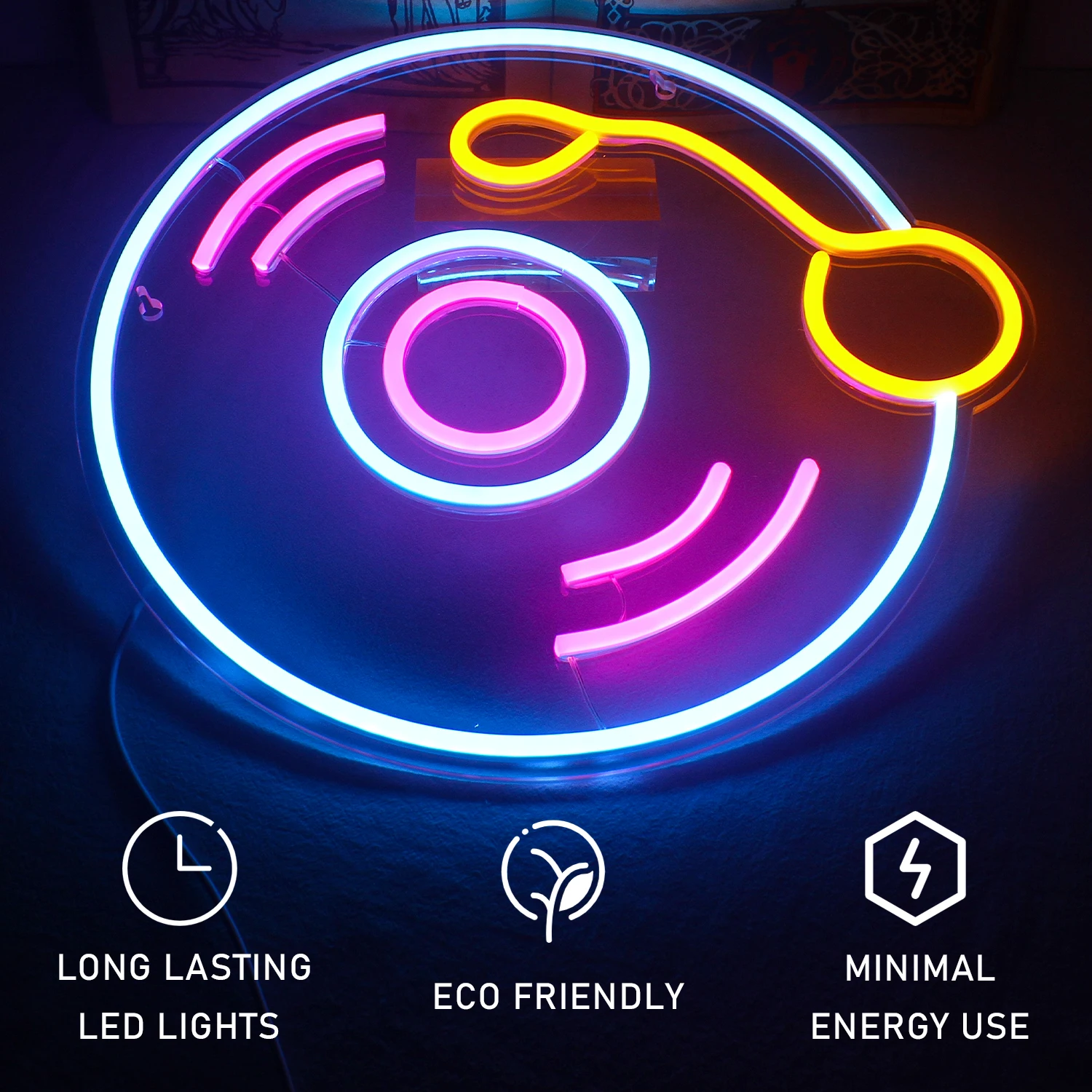 CD Record Neon Sign Recording Studio Glowing Wall Decor Bar Party Club Music Gamer Bedroom Decor Neon Light Music Lover Neon