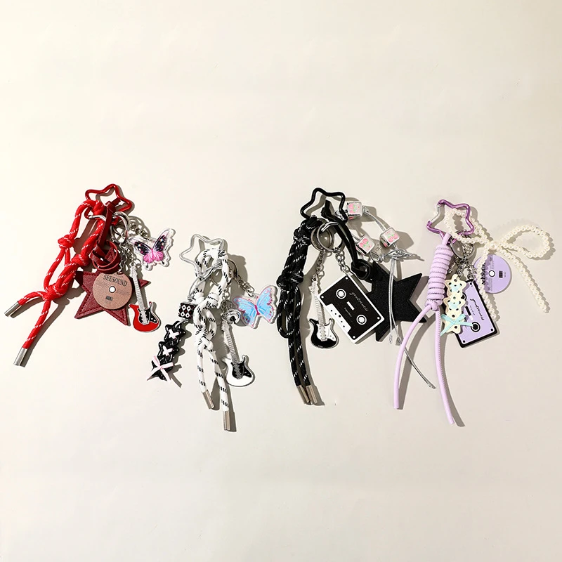 Unisex Bag Pendants Hand Woven Guitar Radio Cute Cool Sweet Y2k Kawaii Handbag Accessories Delicate Multifunctional Keychains