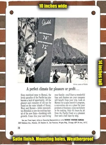 METAL SIGN - 1961 A Perfect Climate  Hawaii Visitors Bureau